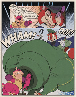 anthro ballbusting balls barefoot belly big_balls big_belly big_bulge big_butt bottomless bottomless_anthro bottomless_male bottomwear bulge butt cane clothed clothing cock_and_ball_torture comic_panel dialogue duo eyes_closed fangs feet fist footwear fur genital_torture genitals gesture gloves half-closed_eyes hand_gesture handwear hat headgear headwear holding_cane holding_object huge_balls hyper hyper_balls hyper_genitalia jacket male narrowed_eyes open_mouth pants pointing punch shirt shoes size_difference sound_effects sparkles sparkling_eyes speech_bubble t-shirt tail teeth text tongue top_hat topwear whiskers reagan700 thewilldpink disney disney's_pinocchio pinocchio "honest"_john_foulfellow jeffrey_taggart canid canine fox hyena mammal 2026 artist_collaboration comic english_text hi_res