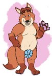 2016 anthro baron_puddin_paws belly biped black_nose blue_eyes canid canine convenient_censorship disney fox gideon_grey hi_res male mammal overweight overweight_male red_fox simple_background solo true_fox zootopia
