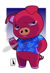 aloha_shirt anthro chibi clothing male pattern_clothing pattern_shirt pattern_topwear scar shirt smoke smoking solo topwear bluebel animal_crossing nintendo rasher_(animal_crossing) domestic_pig mammal suid suine sus_(pig) hi_res