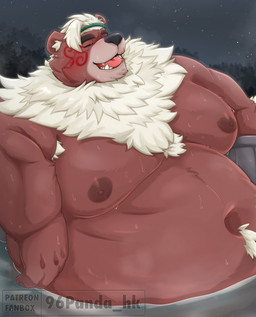 anthro bathing belly big_belly eyes_closed kemono male moobs navel night nipples outside overweight overweight_male sitting solo star water 96panda lifewonders tokyo_afterschool_summoners kimun_kamui_(tas) bear mammal 2023 absurd_res hi_res