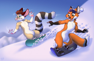 4_fingers anthro claws day duo fingers hair male motion_lines nude open_mouth outside pawpads pink_pawpads scared short_hair snout snow snowboard snowboarding tail teeth mimi-fox canid canine fox mammal 2023 colored digital_drawing_(artwork) digital_media_(artwork) hi_res shaded