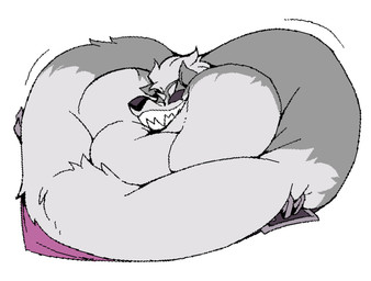anthro cheek_bulge eye_patch eyewear fat_neck fur grey_body grey_fur love_handles male mohawk morbidly_obese morbidly_obese_anthro morbidly_obese_male obese obese_anthro obese_male overweight overweight_anthro overweight_male sharp_teeth shoulder_pads smug_grin snout solo teeth thick_neck boot_(artist) nintendo star_fox wolf_o'donnell canid canine canis mammal wolf 2019 portrait