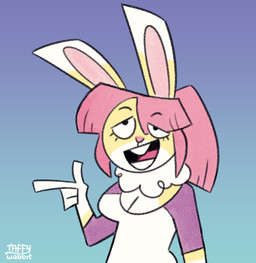 4_fingers anthro breasts female fingers gesture hair hand_gesture open_mouth pink_hair pointing simple_background smile solo yellow_body taffywabbit clone_high soleil_(keffotin) lagomorph leporid mammal rabbit 2020 digital_media_(artwork) hi_res trans_(lore) trans_woman_(lore)