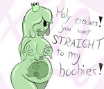 after_vore big_breasts blush breasts clothing diaper digestion female female_pred not_furry slightly_chubby solo text translucent translucent_body vore prettypaddedprincess towergirls slime_princess_(towergirls) goo_creature humanoid english_text