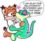 anthro blush duo fur green_body green_scales orange_body orange_fur scales simple_background text white_background cuteosphere bubsy_(series) gex_(series) bubsy gex_the_gecko gecko lizard reptile scalie english_text low_res