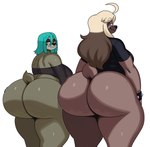 anthro big_butt blonde_hair blue_hair bottomless brown_hair butt clothed clothing duo female glistening hair huge_butt looking_at_viewer looking_back looking_back_at_viewer multicolored_hair rear_view simple_background smile smiling_at_viewer tail two_tone_hair white_background sssonic2 jazzy_(xingscourge) nella_(sssonic2) mammal pilosan sloth three-toed_sloth xenarthran 2022 absurd_res digital_media_(artwork) hi_res