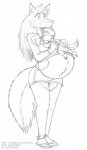 anklet anthro belly big_belly blush bottomwear breasts clothing duo female flip_flops footwear hair jewelry long_hair male navel necklace pregnant sandals shirt shoes short_hair shorts tank_top topwear young young_anthro leokitsune canid canine canis mammal wolf 2007 monochrome