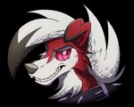 ambiguous_gender anthro black_nose collar eyebrows fur hair red_body red_eyes red_fur red_sclera sharp_teeth simple_background smile solo spiked_collar spikes teeth transparent_background white_body white_fur white_hair s7v8 nintendo pokemon canid canine generation_7_pokemon lycanroc mammal midnight_lycanroc pokemon_(species) alpha_channel headshot_portrait portrait