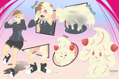 before_and_after blue_eyes bottomwear clothing female food food_hair footwear goo-connected_lips goo_transformation hoodie open_mouth pseudo_hair red_eyes shoes shorts shrinking simple_background size_transformation sneakers solo surprised topwear transformation transformation_sequence dinodoggo nintendo pokemon helen_(h-exe) alcremie food_creature generation_8_pokemon goo_creature human mammal pokemon_(species) strawberry_sweet_alcremie vanilla_cream_alcremie 2019 absurd_res hi_res sequence