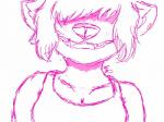 anthro female freckles hair hair_over_eyes plotting rape_face simple_background smile solo white_background kellojam canid canine canis mammal wolf 2019 4:3 sketch