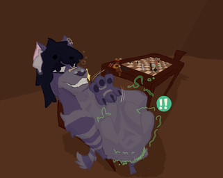anthro beverage chair chess digestion digestion_implied drunk duo furniture male piercing simple_background sitting smile substance_intoxication teeth vore artificr baltika_(beer) hyena mammal hi_res