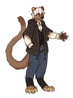 anthro black_clothing black_jacket black_nose black_topwear blue_bottomwear blue_clothing blue_pants bottomwear brown_body brown_fur brown_tail claws closed_smile clothed clothing fur glistening glistening_eyes hair hand_in_pocket jacket looking_at_viewer male mouth_closed pants pockets pupils short_hair simple_background slit_pupils smile solo tail three-quarter_view topwear unsigned white_background white_claws white_clothing white_hair white_topwear yellow_eyes asnnonaka le_fossa_(asnnonaka) euplerid fossa mammal full-length_portrait hi_res portrait