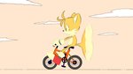 anthro bicycle clothing cloud cycling footwear fur gloves handwear helicopter_tail male pink_sky shoes sky solo vehicle white_body white_fur yellow_body yellow_fur sima3659 sega sonic_the_hedgehog_(series) miles_prower canid canine fox mammal 16:9 2019 hi_res widescreen