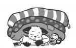 /fur/ 8chan anonymous_artist anthro bedding blanket bodily_fluids bushy_(8chan) canid canine drooling ears_down electronics fox fur headphones mammal monochrome pillow pivoted_ears saliva sleeping solo white_body white_fur