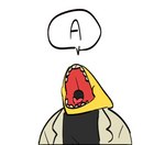 a anthro black_clothing black_shirt black_topwear buckteeth clothed clothing coat female front_view head_back lab_coat open_mouth scales shirt simple_background solo speech_bubble teeth text tongue topwear white_background yellow_body yellow_scales v001 undertale undertale_(series) alphys lizard reptile scalie bust_portrait comment_chain english_text lol_comments portrait reaction_image