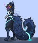 anthro big_tail blue_body blue_fur clothed clothing fluffy fluffy_tail fur glowing glowing_clothing machine male metal_hand owo pink_eyes question_mark simple_background solo standing tail keni_kun_sama protogen robot digital_media_(artwork) model_sheet watermark