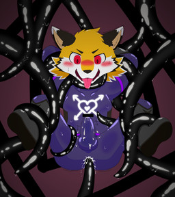 anal anal_penetration anthro bdsm bodily_fluids bondage bound bulge corruption cum erection forced genital_fluids genitals hero latex male orgasm penetration penis rape red_eyes saliva sex simple_background solo superhero suspension tentacles lmania329 rest_(lmania329) canid canine fox mammal absurd_res censored hi_res