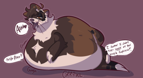 after_vore belly big_belly bodily_fluids digestion digestion_noises drooling fatal_vore feral heart_symbol huge_belly lidded_eyes male onomatopoeia open_mouth overweight possessive rumbling_stomach saliva simple_background smile sound_effects text tongue tongue_out vore dragunsnack cinnamon_(tarsweets) domestic_ferret mammal mustelid musteline true_musteline weasel absurd_res english_text hi_res