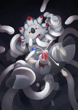 anal anal_penetration anthro balls blush bodily_fluids cum erection genital_fluids genitals horn male male_penetrated orgasm penetration penis restrained restrained_by_tentacles sex solo tentacle_in_ass tentacle_penetration tentacle_sex tentaclejob tentacles tentacles_on_male white_body gralicbutter bandai_namco digimon digimon_(species) gammamon scalie hi_res