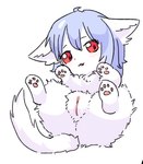 blue_hair female feral fur genitals hair nude pink_paws pussy red_eyes solo spreading white_body white_fur kirichiiii 2022