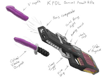 assault_rifle bayonet dildo gun humor knife not_furry ranged_weapon rifle sex_toy simple_background text vibrator weapon white_background zero_pictured unknown_artist english_text