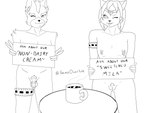 4:3 anthro balls beverage biped bodily_fluids canid canine canon_couple coffee coffee_mug cum cum_drip dripping duo english_text female flaccid flat_chested foreskin fox fox_mccloud furniture genital_fluids genitals hi_res humanoid_genitalia humanoid_penis krystal_(star_fox) lactating looking_at_viewer male mammal monochrome nintendo nipples nude penis pubes pussy sign smutoverture standing star_fox table text vein veiny_penis