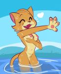 anthro breasts female fur happy heart_symbol nipples nude open_mouth orange_body orange_fur skinny_dipping smile solo gabbah lily_(gabbah) domestic_cat felid feline felis mammal 2018 digital_media_(artwork) hi_res