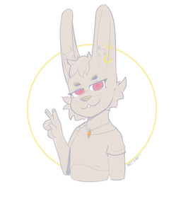 anthro cheek_tuft clothed clothing crop_top ear_piercing eyebrow_piercing eyeliner facial_piercing facial_tuft femboy fluffy gesture hand_gesture jewelry makeup male necklace piercing shadow shirt skimpy solo teeth_showing topwear tuft v_sign notdink lagomorph leporid mammal rabbit hi_res