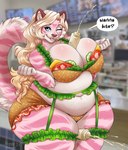 5_fingers anthro big_breasts blue_eyes breasts burger_lingerie clothed clothing curvy_figure dialogue eyebrows female fingers fur garter_belt garter_straps hair huge_breasts lingerie long_hair multicolored_body multicolored_fur one_eye_closed open_mouth overweight overweight_anthro overweight_female pink_body pink_fur solo text thick_thighs tongue voluptuous white_body white_fur wide_hips tiggybloom meme_clothing marzipan_(spottedtigress) felid mammal pantherine tiger 2025 english_text hi_res meme watermark