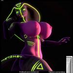 anthro big_breasts biped black_background bodypaint breasts female glowing glowing_paint green_eyes nipples non-mammal_breasts non-mammal_nipples purple_body purple_skin simple_background solo standing text tongue tongue_out endless_(artist) qhala reptile scalie snake 1:1 2016 3d_(artwork) digital_media_(artwork) hi_res url