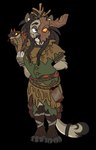 4_horns 4_toes 5_fingers accessory ambiguous_gender anthro arm_tuft barefoot beard belt black_claws black_nose black_tailband bottomwear brown_beard brown_body brown_bottomwear brown_clothing brown_eyebrows brown_eyes brown_facial_hair brown_fur brown_hair brown_horn brown_markings brown_scales brown_skirt brown_spikes brown_tail brown_wristband button_(fastener) carrying_another claws closed_smile clothed clothed_anthro clothed_male clothing dreadlocks duo elbow_tuft eyebrows facial_hair feet feral fingers forked_tongue fully_clothed fully_clothed_anthro fully_clothed_male fur fur_markings furgonomics furrowed_brow green_clothing green_shirt green_topwear hair half-closed_eyes half_mask hand_behind_back horn larger_anthro larger_male leg_guards long_hair male male_anthro markings mask mouth_closed multi_horn multicolored_body multicolored_fur multicolored_tail narrowed_eyes no_pupils paws red_tongue rope rope_belt scales shirt simple_background size_difference skirt smaller_ambiguous smaller_feral smile standing tail tail_accessory tailband toe_claws toes tongue tongue_out topwear transparent_background tuft yellow_eyes beastofeuthanasia avellano_marktglichkeit cobra felid lion mammal pantherine reptile scalie snake 2019 alpha_channel digital_drawing_(artwork) digital_media_(artwork) english_description flat_colors full-length_portrait hi_res portrait