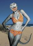 beach clothing female outside pose scales seaside solo swimwear teeth lynx7386 third-party_edit crocodile crocodilian reptile scalie hi_res photo_manipulation photomorph