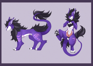 2_penises animal_genitalia animal_penis border erection feral fur genitals hemipenes looking_at_viewer male multi_genitalia multi_penis pawpads penis purple_border simple_background solo tail toony tuft katscarlettkat memy vernid absurd_res hi_res