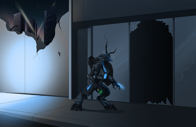 3_fingers 3_toes anthro arm_blade beak blue_body blue_eyes blue_feathers city city_background dark digitigrade energy_blade energy_weapon feather_hair feathered_crest feathers feet female fingers gun head_crest holding_gun holding_object holding_ranged_weapon holding_weapon night plasma_pistol pseudo_hair pupils ranged_weapon sky slit_pupils solo star starry_sky toes weapon lady_ahiru halo_(series) microsoft xbox_game_studios alien avian kig-yar scalie t'vaoan colored hi_res