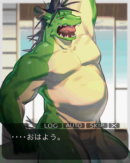 2_horns animal_genitalia anthro black_mane countershade_arms countershade_legs countershade_scales countershade_torso countershading genital_slit genitals green_body green_scales horn male mane multicolored_body multicolored_scales muscular muscular_anthro muscular_male nude red_sclera scales sharp_teeth solo tail tan_body tan_countershading tan_scales teeth text two_tone_body two_tone_scales pu94_d1de4c morenatsu mythology tatsuki_midoriya dragon eastern_dragon mythological_creature mythological_scalie scalie 2026 hi_res japanese_text translated