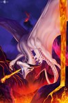 ambiguous_gender breath_powers elemental_manipulation feral fire fire_breathing fire_manipulation flying horn lava membrane_(anatomy) membranous_wings mountain outside scales solo tail volcano white_body white_scales wings ashesdrawn mythology dragon mythological_creature mythological_scalie scalie hi_res