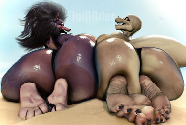 anthro beach big_butt bikini black_bikini black_clothing black_swimwear bodily_fluids butt clothing curling_toes duo feet female foot_focus glistening glistening_body humanoid_feet plantigrade presenting presenting_hindquarters sand sandy_feet soles summer sweat sweaty_butt swimwear two-piece_swimsuit wrinkled_feet wrinkles iglooder laverne_(sssonic2) margret_stalizburg canid canine canis dobermann domestic_dog mammal pinscher reptile scalie snake 3d_(artwork) absurd_res digital_media_(artwork) hi_res mother_(lore) parent_(lore)