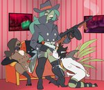 anthro bodily_fluids breasts clothed clothing cum cum_in_pussy cum_inside cumshot cunnilingus death ejaculation erection facial_scar female female_death genital_fluids genitals gore group gun gunshot_wound handgun hitwoman legwear mafia male male/female male_death no_underwear nude nude_female nude_male oral pattern_clothing pattern_legwear penis pistol pussy ranged_weapon scar sex shooting shot_in_head striped_clothing striped_legwear stripes submachine_gun thompson_gun tongue tongue_out trio vaginal weapon cementovercoat fish marine shark hi_res