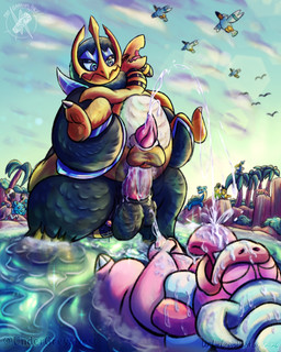 anal anal_orgasm anthro art_pack ball_slap balls beak big_balls bodily_fluids cum cum_covered cum_in_ass cum_in_water cum_inside cum_on_penis cumshot ejaculation erection exhibitionism feathers feet flippers genital_fluids genitals group group_sex hands-free held_up island male male/male masturbation messy orgasm partially_submerged penis public public_sex sea sex slap standing standing_in_water standing_sex sunrise tail tail_fetish tail_play tail_sex talons tapering_penis threesome toes tongue tongue_out trio tropical voyeur water undergreysnest nintendo pokemon ampharos avian azumarill bird bovid caprine cramorant empoleon flamigo generation_1_pokemon generation_2_pokemon generation_3_pokemon generation_4_pokemon generation_8_pokemon generation_9_pokemon lapras mammal penguin pokemon_(species) sheep slowking slowpoke squawkabilly wingull 4:5 colored dated hi_res shaded signature watermark