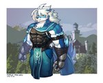 abs anthro biceps clothed clothing fur gloves hair handwear male muscular muscular_anthro muscular_male pecs simple_background solo wolfmalro cheong_hwan canid canine canis mammal wolf 2020 hi_res