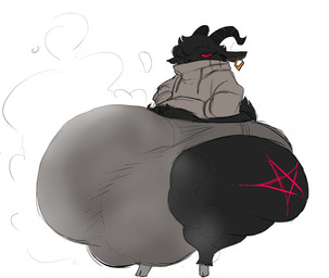 anthro balls big_balls big_butt big_penis black_body bulge butt clothing flaccid genitals hands_in_both_pockets hoodie hooves huge_balls huge_penis hyper hyper_balls hyper_genitalia hyper_penis looking_at_viewer male musk penis red_eyes simple_background solo tattoo topwear underwear white_background wide_hips unknown_artist arkan_(ghostfuckrr) bovid caprine goat mammal 2025 hi_res