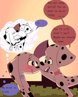 black_ears black_nose black_spots blush blush_lines collar duo female feral floppy_ears freckled_face freckles fur heterochromatic_ears kissing leg_markings male markings pink_inner_ear red_collar socks_(marking) speech_bubble spots text toony white_body white_fur white_spots seisai1751 101_dalmatian_street 101_dalmatians disney dolly_(101_dalmatians) dylan_(101_dalmatians) canid canine canis dalmatian domestic_dog mammal 4:5 english_text hi_res brother_(lore) brother_and_sister_(lore) incest_(lore) sibling_(lore) sister_(lore)