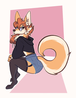 anthro bottomwear brown_hair cigarette cigarette_in_mouth clothing denim denim_bottomwear denim_clothing denim_shorts eyewear female fluffy fluffy_tail fur glasses hair hoodie legwear object_in_mouth round_glasses shorts solo stockings tail tan_body tan_fur topwear wearing_glasses henryjanedoe canid canine fennec_fox fox mammal true_fox hi_res