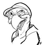 anthro beak clothing fur hat headgear headwear looking_at_viewer male open_mouth shirt simple_background solo tongue topwear white_background tetrapony valeford accipitriform avian bird osprey 2013 monochrome sketch