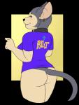 anthro bite biting_lip black_nose blue_eyes bottomless butt clothed clothing collar directional_arrow ear_piercing female hairless looking_at_viewer looking_back multicolored_body multicolored_skin piercing purple_clothing purple_topwear shirt simple_background smile solo standing suggestive_shirt suggestive_topwear t-shirt tail teeth text text_on_clothing text_on_shirt text_on_topwear thick_thighs topwear transparent_background two_tone_body two_tone_skin os amunet domestic_cat felid feline felis hairless_cat mammal sphynx_(cat) 2019 alpha_channel digital_media_(artwork) english_text hi_res