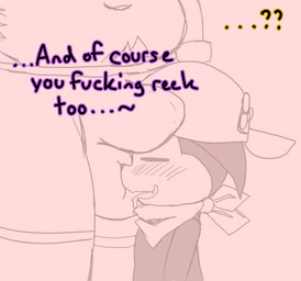 anthro baseball_cap belly blush bottomwear bulge bulge_lick bulge_nuzzling clothing duo face_in_balls face_in_bulge hat headgear headwear kerchief licking male male/male navel neckerchief neckwear overweight profanity shorts shortstack shortstack_male text tongue lxzylux bandai_namco digimon angoramon digimon_(species) impmon english_text hi_res