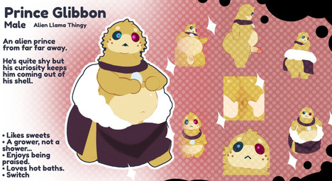 anthro anus balls big_butt butt character_bio clothed clothing collar erection fangs fluffy foreskin freckles fur genitals grower heterochromia male moobs navel overweight partially_clothed penis solo sphere_hands spread_anus spreading star teeth text underbite yellow_body yellow_fur nutpillow prince_glibbon_(nutpillow) alien 3d_(artwork) digital_media_(artwork) english_text hi_res