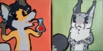 anthro crossed_arms duo erlenmeyer_flask female grumpy laboratory_equipment laboratory_glassware male open_mouth scientific_instrument finalflight foxielove moxari canid canine canis coyote felid leopard mammal pantherine snow_leopard painting_(artwork) traditional_media_(artwork)