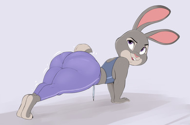 anthro big_butt bodily_fluids bottomwear bra butt clothed clothing exercise feet female fur grey_body grey_fur huge_butt leggings legwear leotard looking_back midriff pants panty_lines solo sports_bra sweat sweatpants thick_thighs underwear workout yoga_pants usnarbit disney zootopia judy_hopps lagomorph leporid mammal rabbit 2022 digital_media_(artwork) hi_res