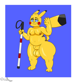 animal_genitalia anthro balls blind chubby_cheeks clothing cosplay_pikachu_(costume) disability genitals gesture male sheath slightly_chubby smile solo thick_thighs walking_cane waving conditional_dnp ori-doggo nintendo pokemon sparky_(ori-doggo) generation_1_pokemon pikachu pokemon_(species) absurd_res hi_res